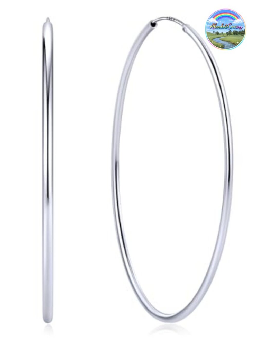 Sterling Silver Hoop Earrings 14K Gold Plated Hidden Clasp 70mm